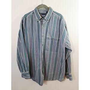 Vintage SANTANA Denim Shirt Mens Large Blue White Striped Durable 80s 90s Flaw